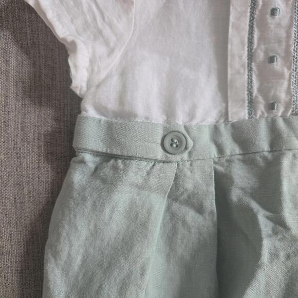 Mayoral 6-9 Month Baby Romper Lagoon Linen Cotton Blend Embroidery Buttons - Picture 4 of 7